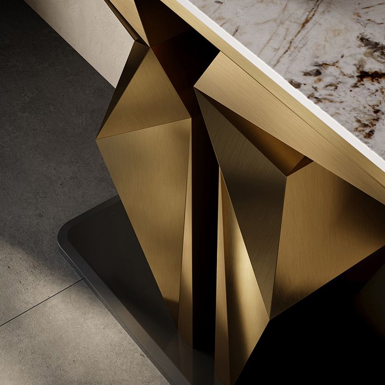Stone Rectangle Console Table Glam 13.78" Wide Accent Table with Abstract Base