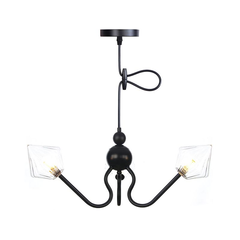 Ferme d'éclairage pendentif en forme de diamant Ambre / verre transparent 3 lumières Restaurant lampe de lustre en noir / chrome