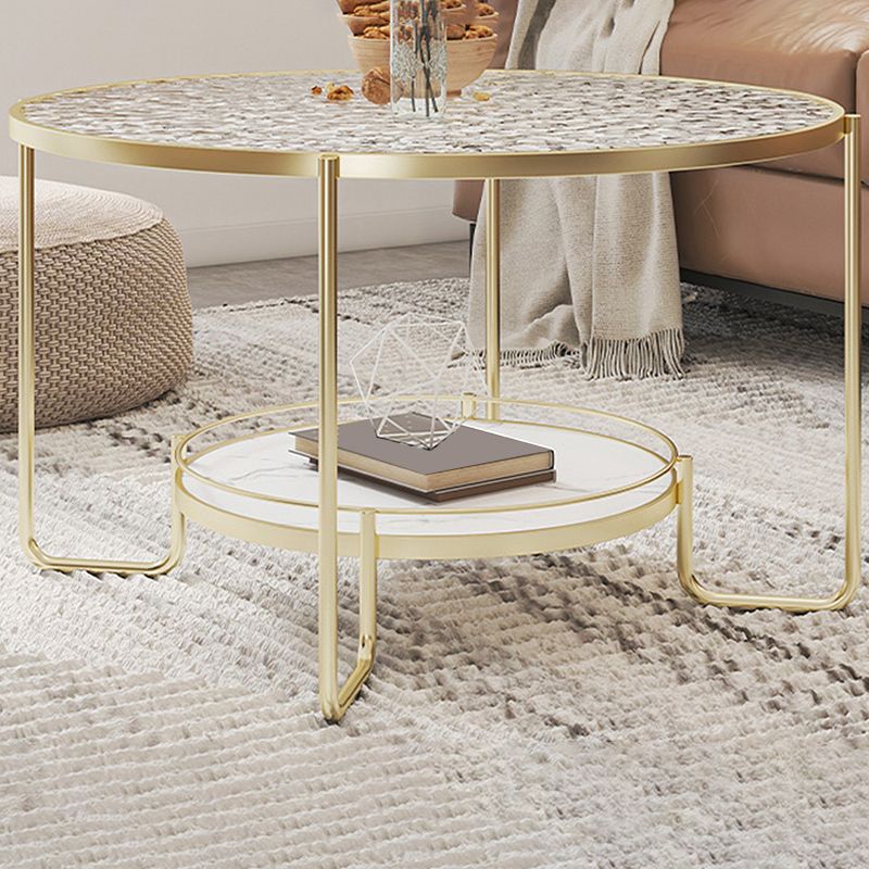 Modern 1 Single Frame Coffee Table Round Cocktail Table with Storage