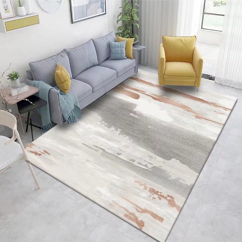 Gray Modern Rug Polyester Graphic Indoor Rug Washable Rug for Living Room