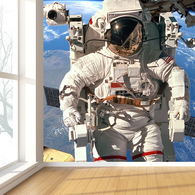 Blue Astronaut Mural Wallpaper Outer Space Futuristic Stain Resistant Wall Decor