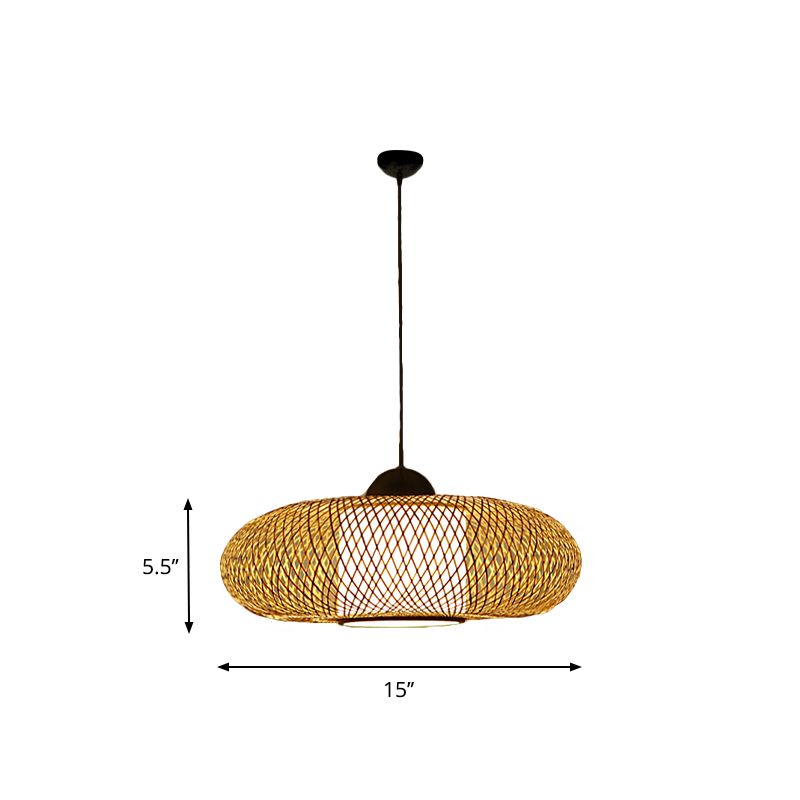 Bamboo Donut Ceiling Lamp Modern 1 Bulb Hanging Pendant Light in Black/Wood for Living Room