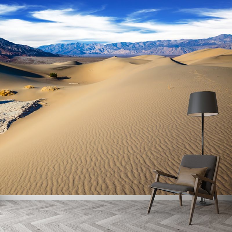 Big Modernist Wall Paper Mural Yellow Dune and Mountain Landscape Wall Covering, Custom Size