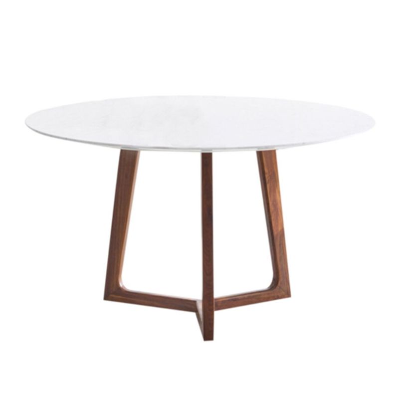 Solid Wood Sled Base Table Modern Round Dining Site Table with Stone Top