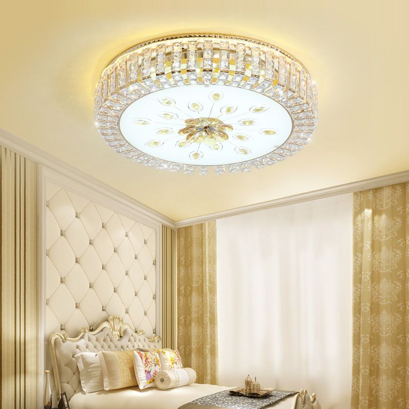 Modern Luxurious Crystal Flush Mount Ceiling Lamp Round Shape LED Flush Mount Lighting for Bedroom