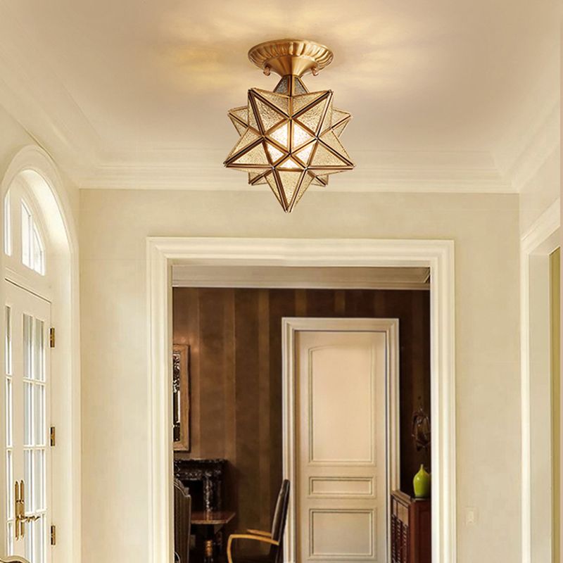 Glass Gold Ceiling Mounted Light Star Shape Vintage Style Ceiling Flush Mount