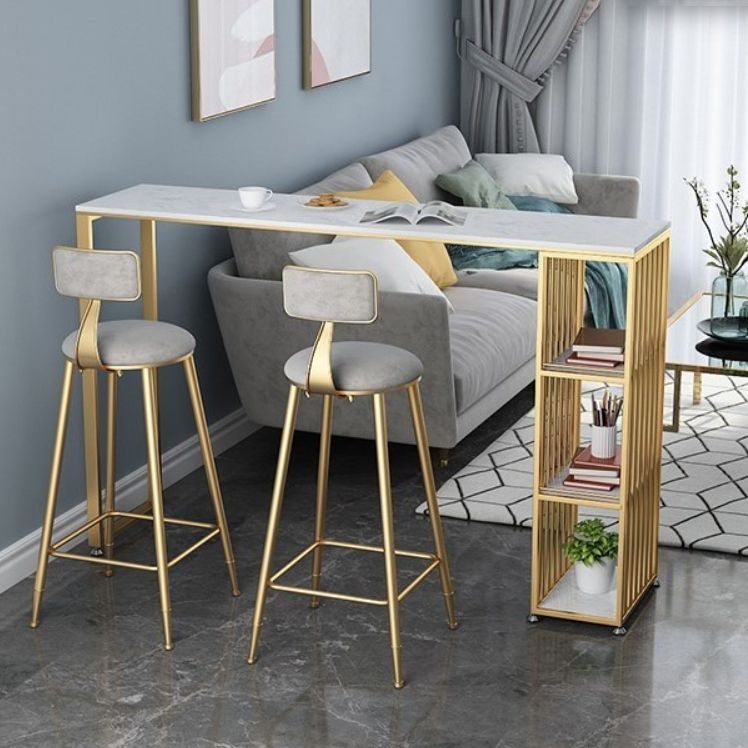 Glam 1/2/3 Pieces Bar Table Set Rectangle Stone Counter Table with Stools for Living Room