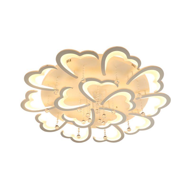 23"/43" W Heart Living Room Flush Mount Simple Acrylic 5/15 Lights White Flush Light Fixture in Warm/White/3 Color Light