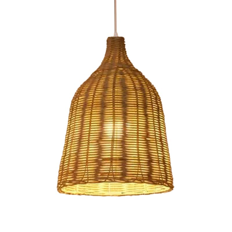 1-Licht-Restaurant Anhängerlampe Asian beige Pendellicht mit runden/ovalem/Drum Rattan Farbton