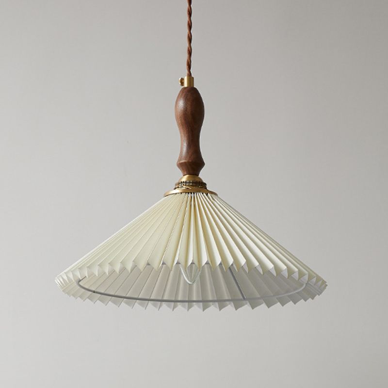 Pleated Fabric Conical Pendant Lamp Minimalist 1-Light Beige Hanging Light for Dining Room