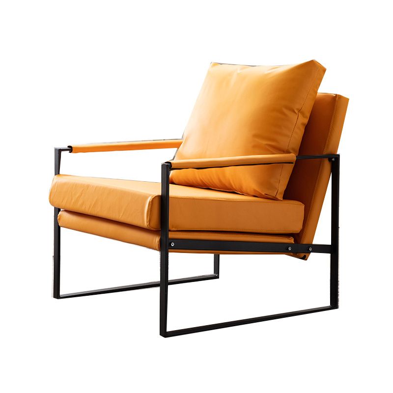 Industrial Metal Armchair Leather Upholstered Accent Armchair