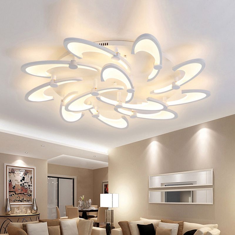 White Spiral Floral Flush Mount Lamp Modernism 3/6/12-Head Acrylic Semi Flush Ceiling Light in Warm/White Light