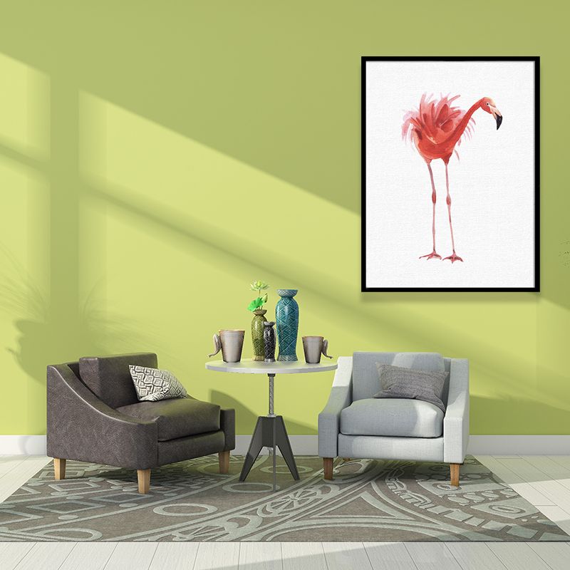 Red Flamingo Wall Art Textured Surface Minimalistic Dining Room Canvas Print