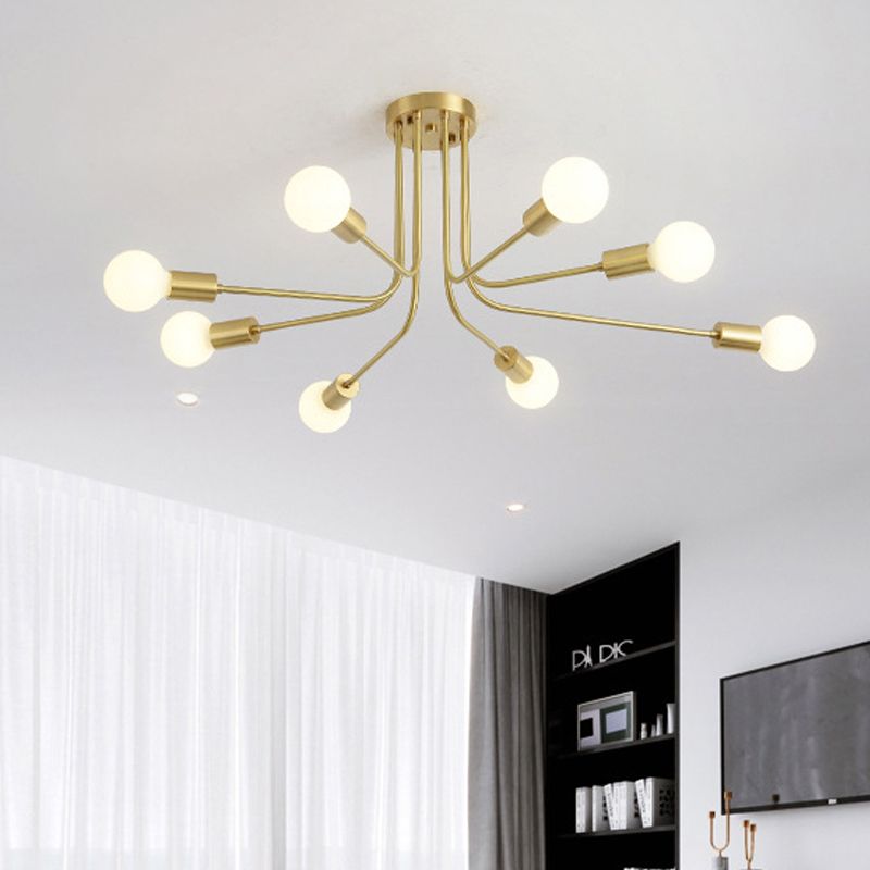Metal Starburst semi Flush Mount Contemporain 7 Bulbes Light Dispusture en laiton