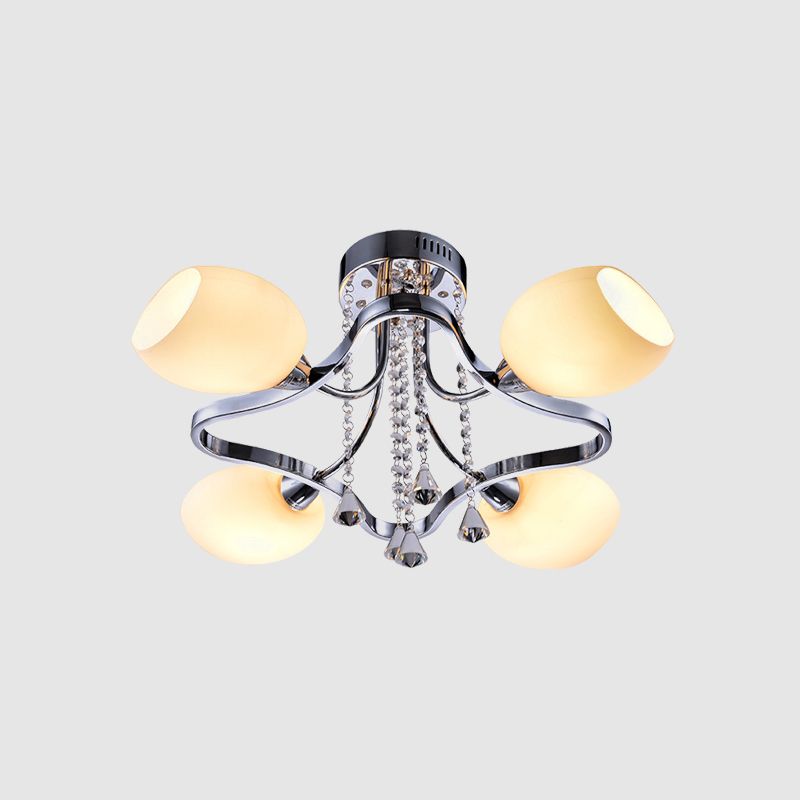 DOME BARRATO SEMI SEMI-FLUSH VIDRIO BLANCO VIDRIO 4 luces Lámpara de descarga de modernismo con marco de rombo en cromo