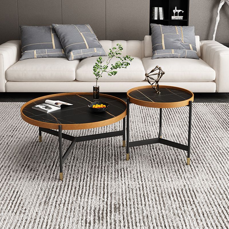 Modern Slate Tray Top 3 Legs Coffee Table White/Black Round Table