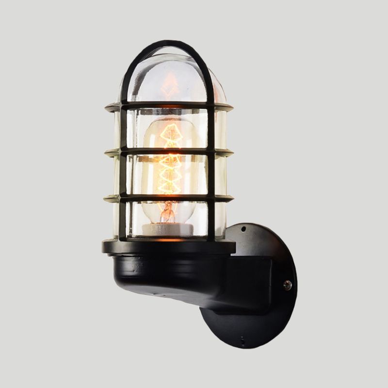 Lampada da parete con capsula a soppalco Flampada a parete singola Light Sconce in vetro trasparente con gabbia di filo in rosa/blu/ruggine