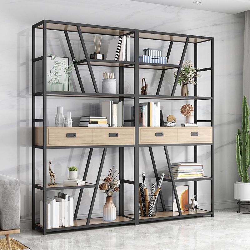 Glam Shelf Bookcase Open Back Metal Bookcase with Drawers for Home Office