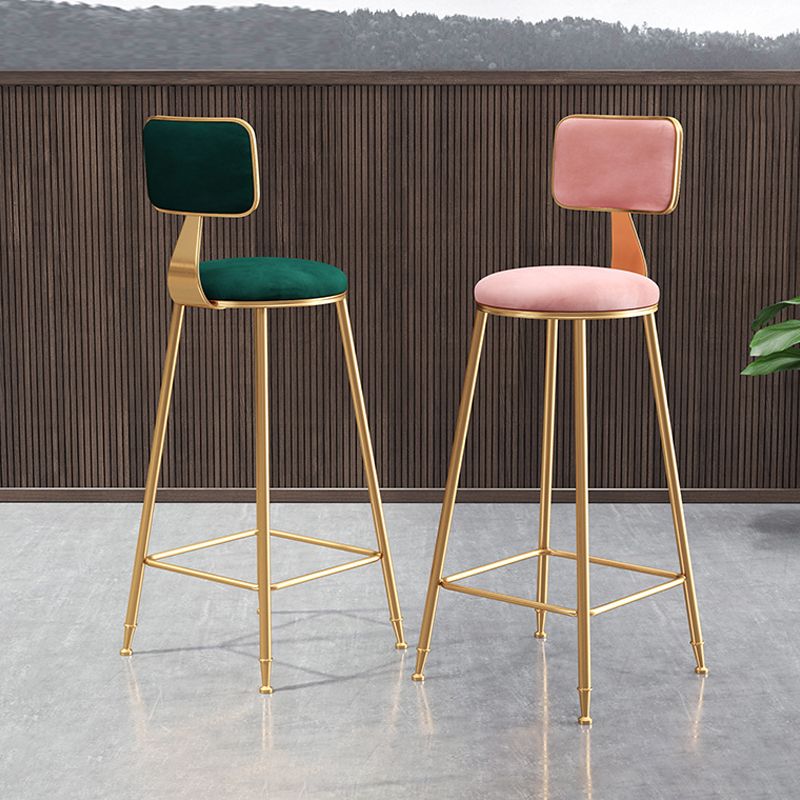 Glam Style Bar-stool Metal Legs Round Velvet Seat Barstool for Kitchen
