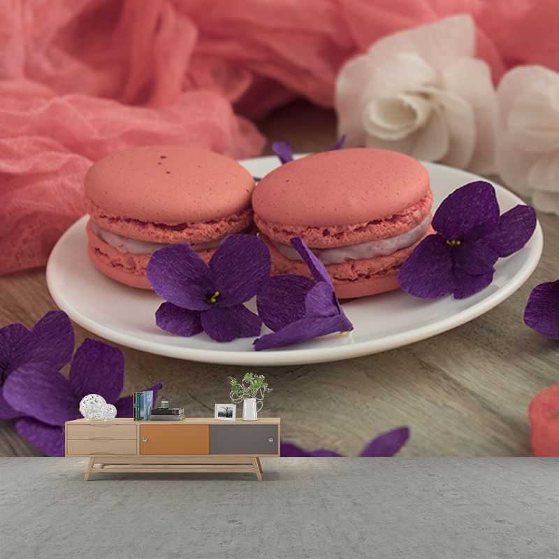 Macaron Dim Sum Mural Modern Decorative Dessert Shop Wall Art, Stain Resistant