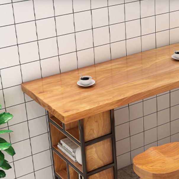 Rectangle Pine Solid Wood Bar Table Industrial Bar Table with Storage Base