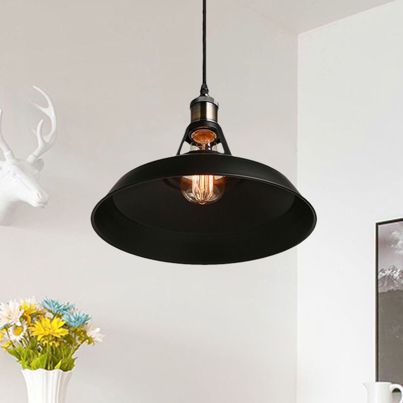 Loft Style Barn Shade Pendant Ceiling Light 10.5"/12"/15" W 1 Bulb Metallic Hanging Lamp in Black/White for Dining Table