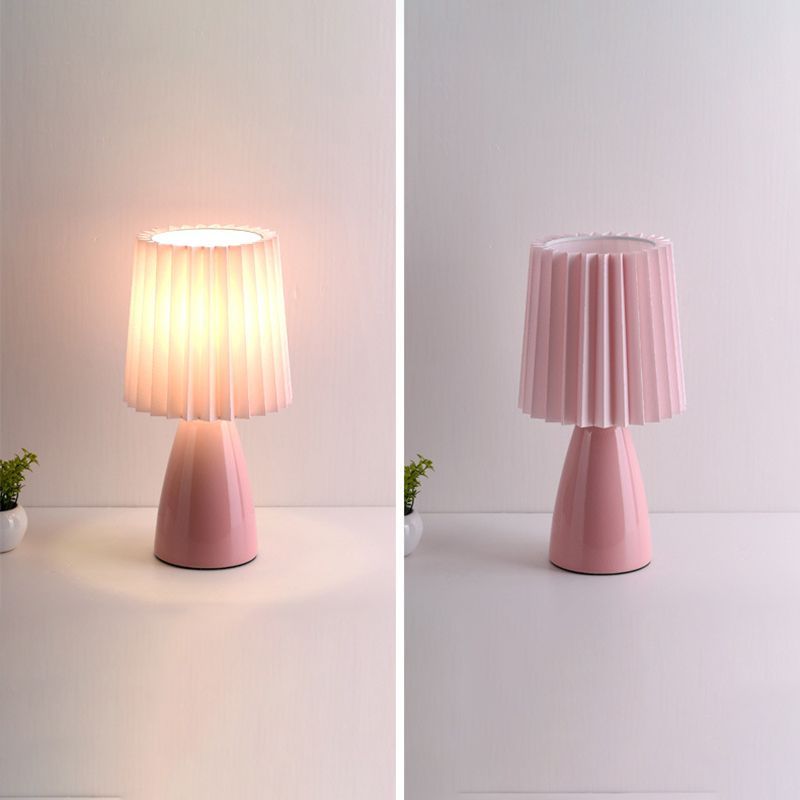 Pleated Fabric Table Lamp Macaron Style 1 Head Ceramic Nightstand Light