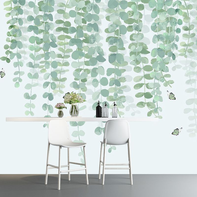 Modern Willow Branch Wall Mural Decal in Green and White Home Wall Decor, Full Size