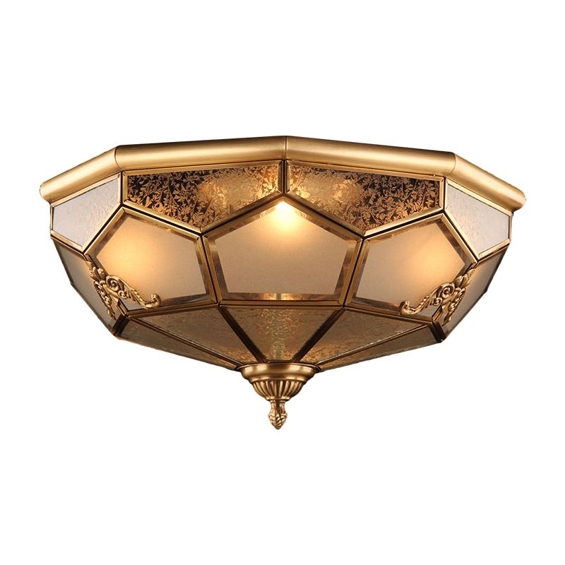 14"/18" Wide 3/4-Head Ceiling Light Traditional Printed Bowl Opal Glass Flush Mount Fixture in Brass