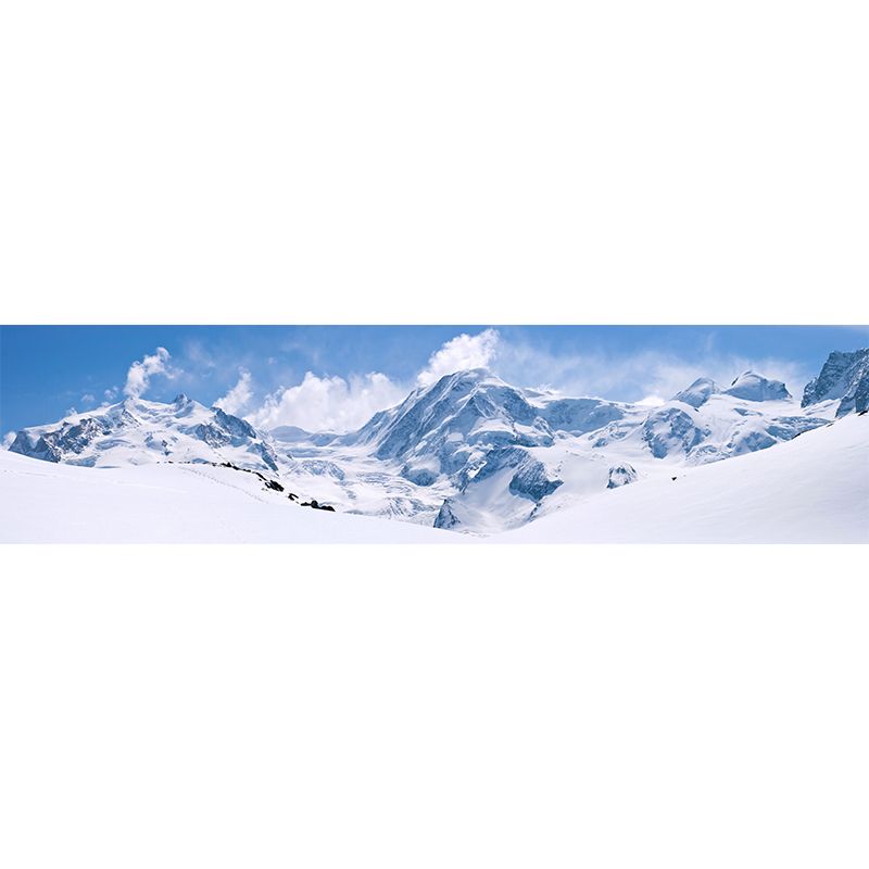 Big Snowy Field Wall Murals for Living Room Mountain Wall Decor in Blue-White, Moisture Resistant