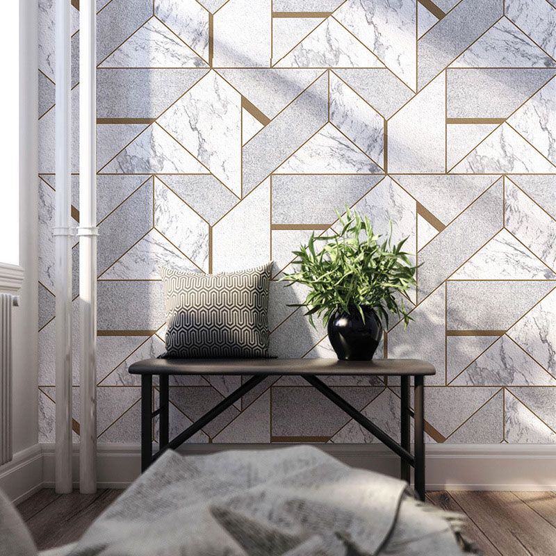 Non-Pasted Wallpaper with Light Color Geometries and Marble Design, 20.5"W x 33'L