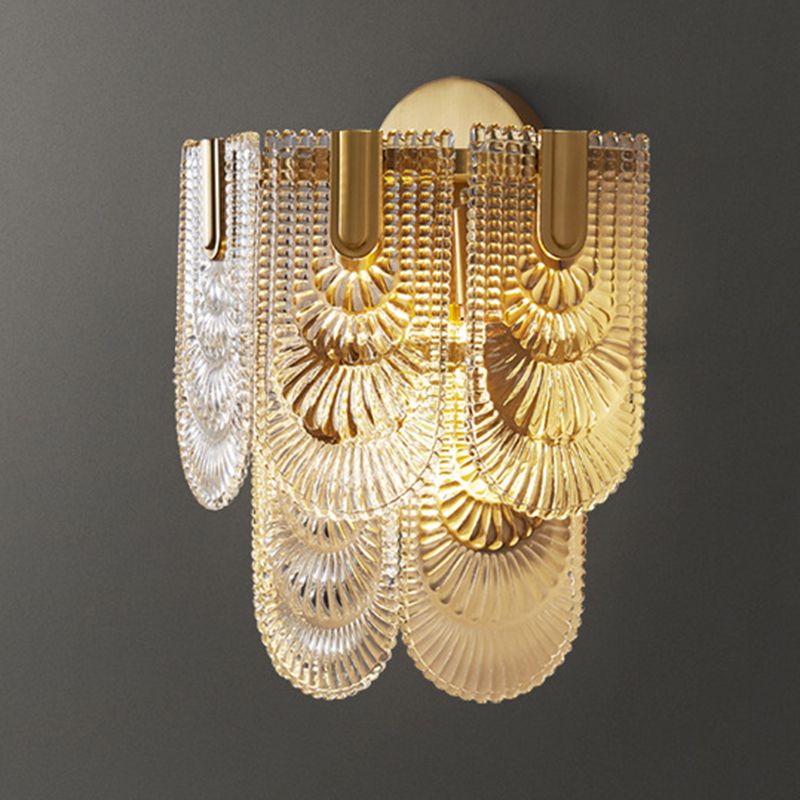 Contemporary 3- Light Wall Mounted Fixture Brass and Glass Wall Sconce