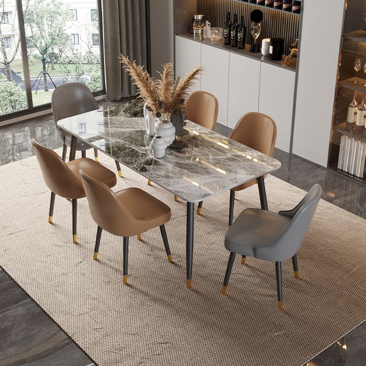 Traditional Luxury Dining Table Rectangle Sintered Stone Table with 4 Legs