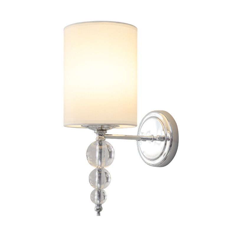 1 Cylindre Cylindre Moucle murale lumière tissu moderne et lampe murale en métal avec déco de boule de cristal transparent en chrome