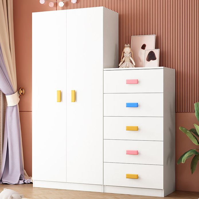 Pink Modern Kid's Wardrobe High Gloss 5-Drawer Coat Locker with Garment Rod