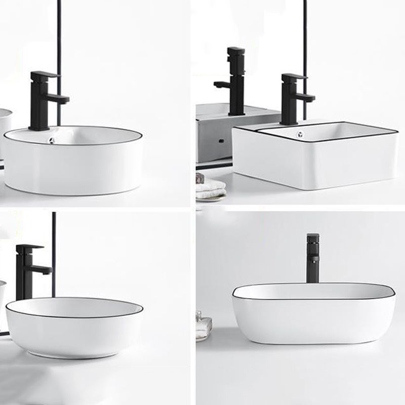 Modern Bathroom Sink Porcelain Rectangular with Overflow and Drain Assembly Basin Sink
