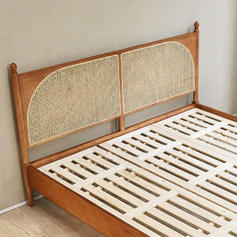 Tropical Standard Bed Solid Wood Solid Color Panel Bed with Headboard