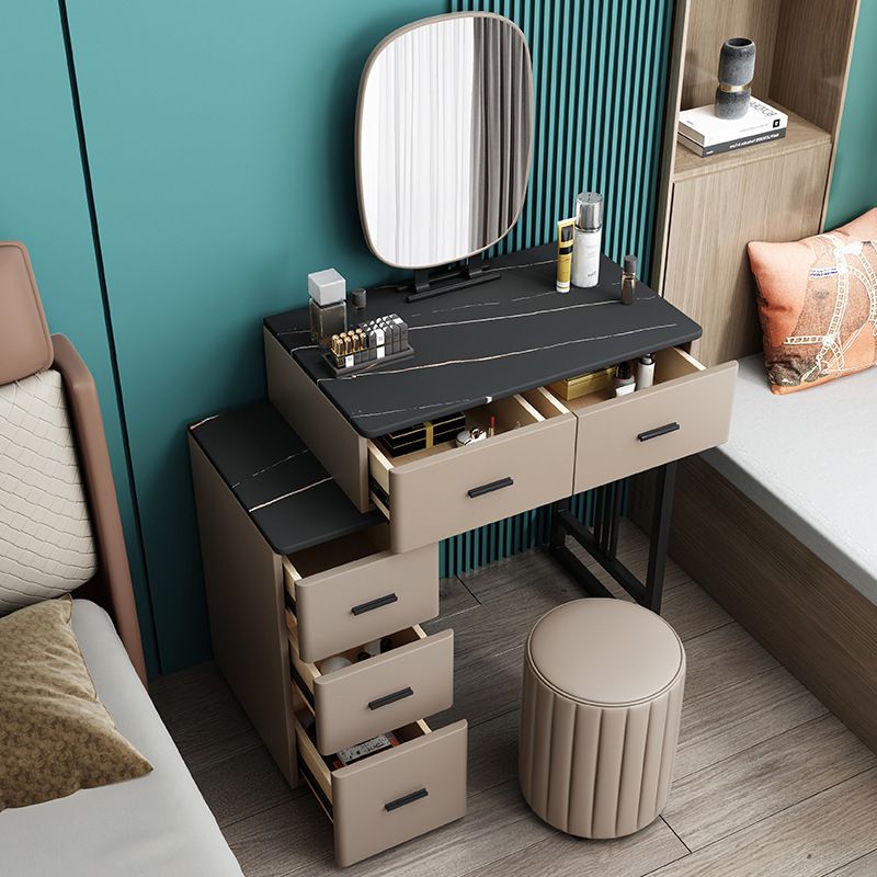 Mirrored Vanity Table and Stool Set 25.59" Wide Stone Top Vanity Desk