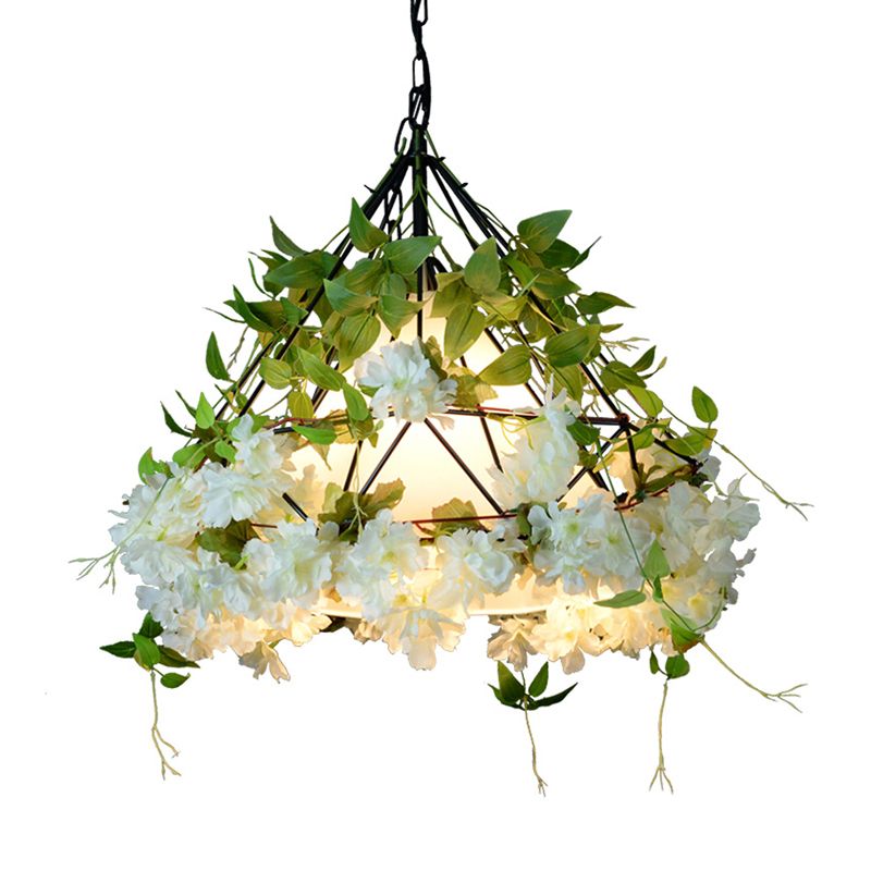 Diamantkooi met één bulpkooi hangende lichtkit industriële ijzeren plafond hanger met decoratieve plant