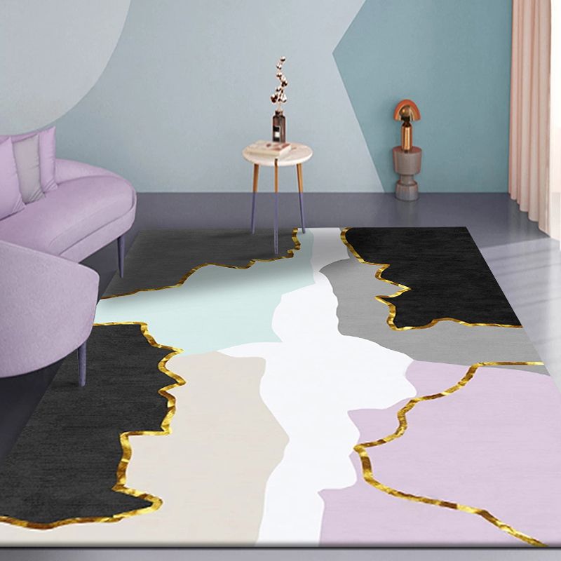 Modernist Colorblock Rug Multicolor Polyester Rug Non-Slip Pet Friendly Washable Are Rug for Bedroom