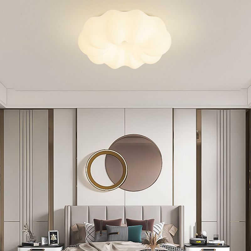 Modern LED Metal Flush Mount Pumpkin Shape Ceiling Lamp with Plastic Shade for Living Room