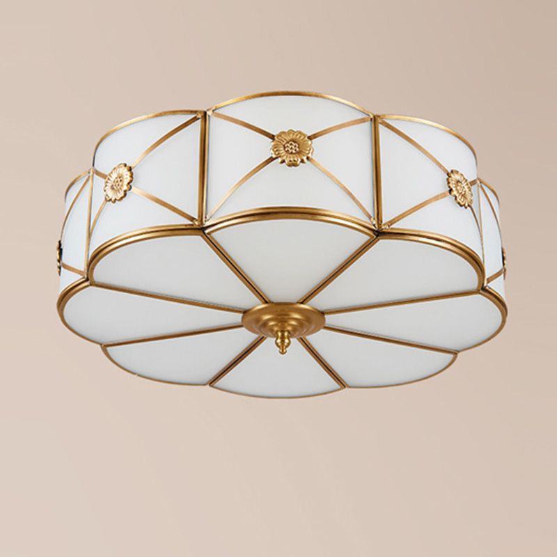 Glass Floral Flush Mount Lighting Minimalist Bedroom Flush Mount Ceiling Fixture in Gold