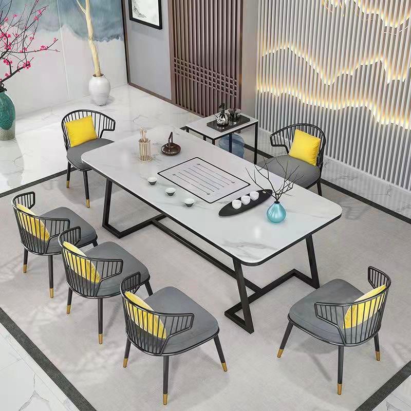 Slate and Metal Table Glam Style Simple Home Rectangular Dining Table