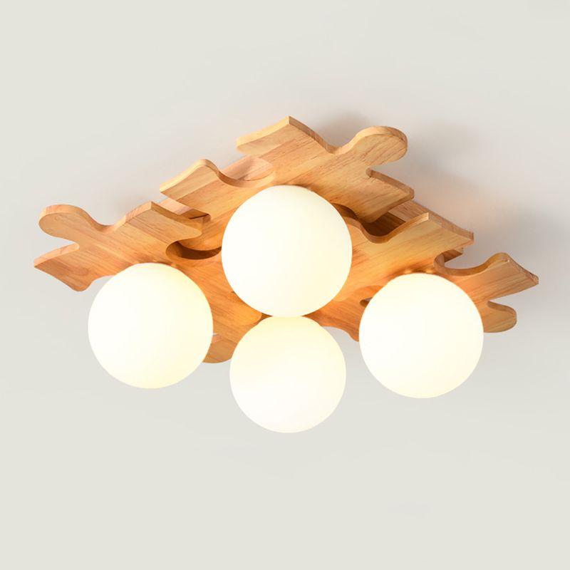 Living Room Ceiling Mounted Light Wooden Nordic Semi-Flush Ceiling Light