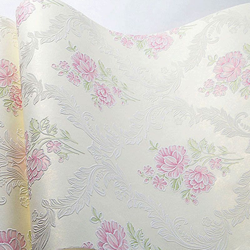 20.5" x 33' Wallpaper Roll Countryside 3D Print Dense Flower Pattern Non-Pasted Wall Covering in Soft Color