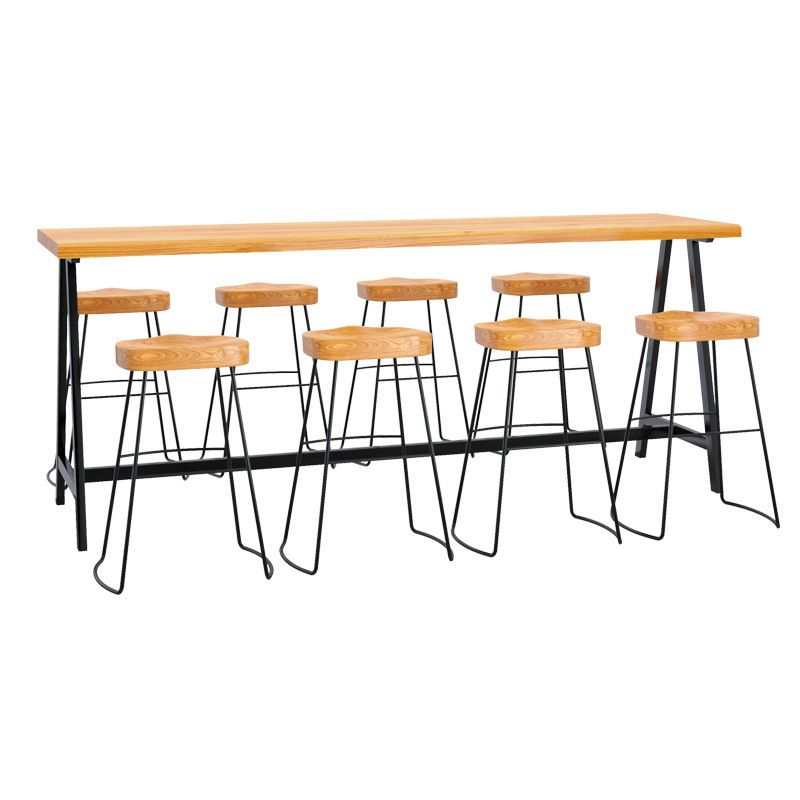 Light Brown Modern Style Bar Table in Solid Wood and Iron Cafe Bar Table, Only Table