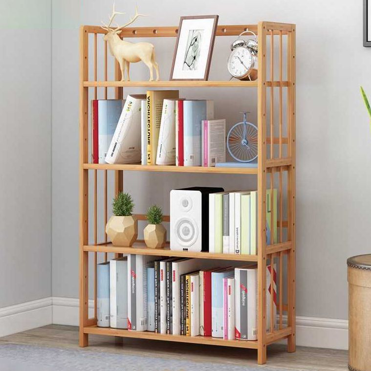 Manufactured Wood Etagere Bookshelf Natural Modern Open Bookcase for Classroom