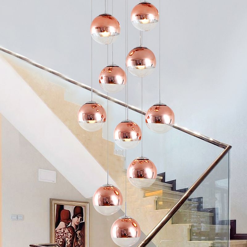 Éclairage de pendentif d'escalier d'escalier global Métalliste minimaliste à 10 feuilles de plafond en or rose