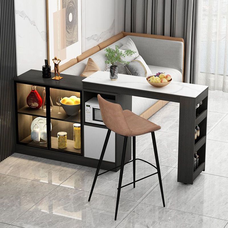 Modern Style Bistro Bar Table Sintered Stone Top Bar Table with Storages