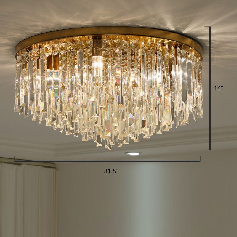 Round Bedroom Flushmount Lighting Clear Crystal Icicles Modern Ceiling Mounted Light